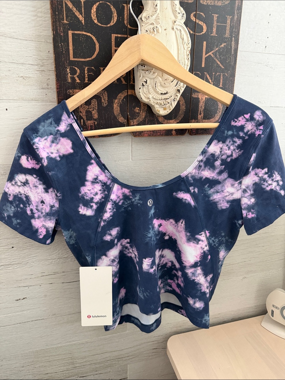 lululemon athletica Navy and Pink Tie-Dye V-Neck Crop Top